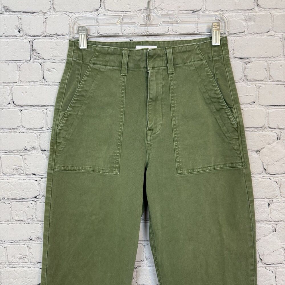 Pistola Sophia Twill Pants Women 26 Basil Green Flap Pockets High Rise Wide Leg - Picture 4 of 8